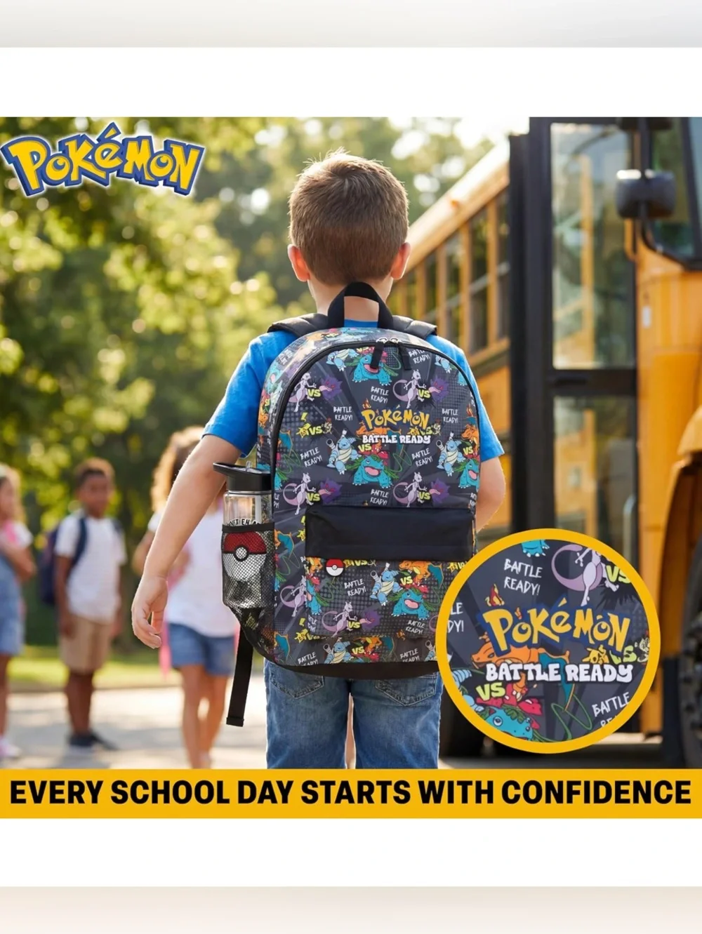 Pokemon @Battle Ready” Backpack and Water Bottle, 2 Piece Set